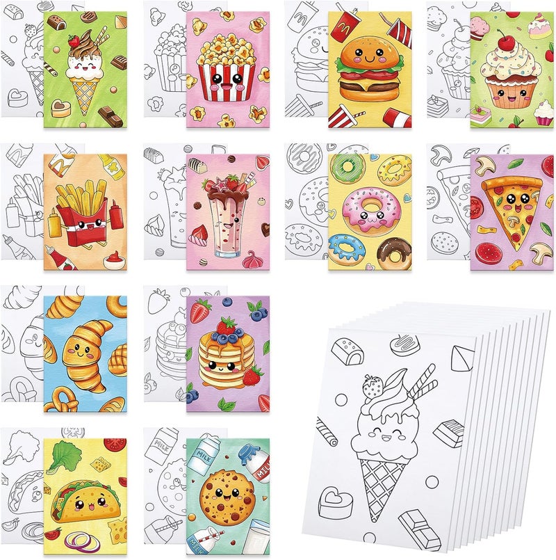 Anseal 12 Packs Pre Drawn Canvas to Paint, 5" X 7" Foods Pre Printed Canvas for Kids, Pre Stretched Canvas Outline Painting Boards for Beginners, Students, Party Favor - Image 1